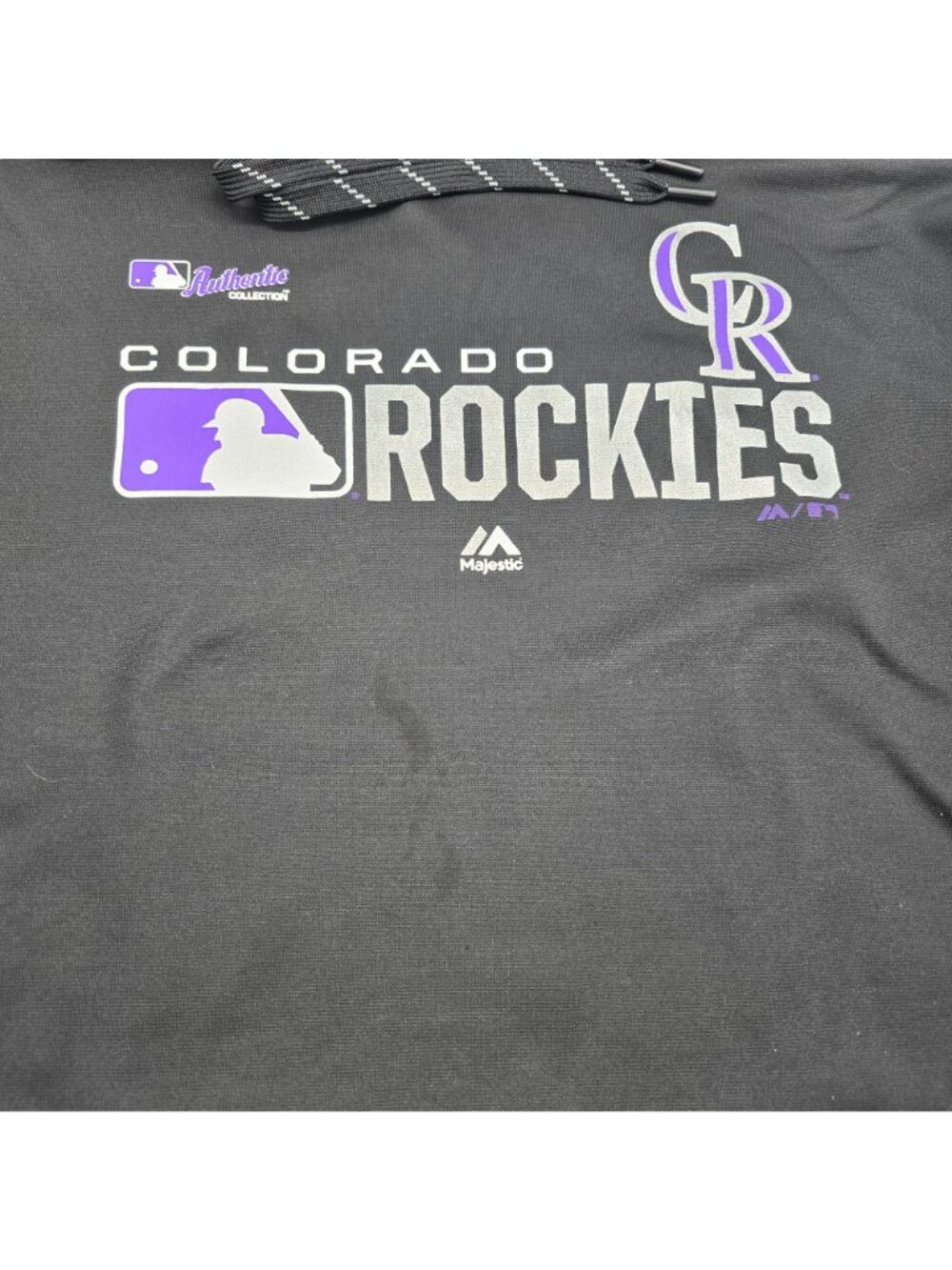 Colorado Rockies Majestic Black Hoodie Sweatshirt Medium MLB Logo Fan Gear - Picture 4 of 9